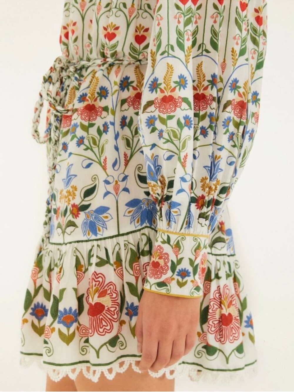 FARM Rio Stitched Garden Off-white Long Sleeve Mini Dress Size S Small NWT - Picture 5 of 7